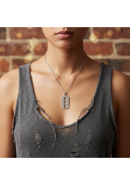 Punk - Jilet Gümüş Kaplama Düz Zincir Kolye modelleri