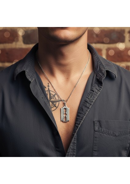 Punk - Jilet Gümüş Kaplama Düz Zincir Kolye fırsatları