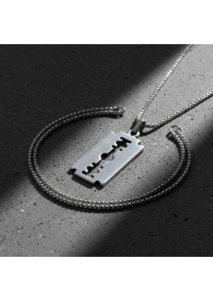 Punk - Jilet Gümüş Kaplama Düz Zincir Kolye indirimleri