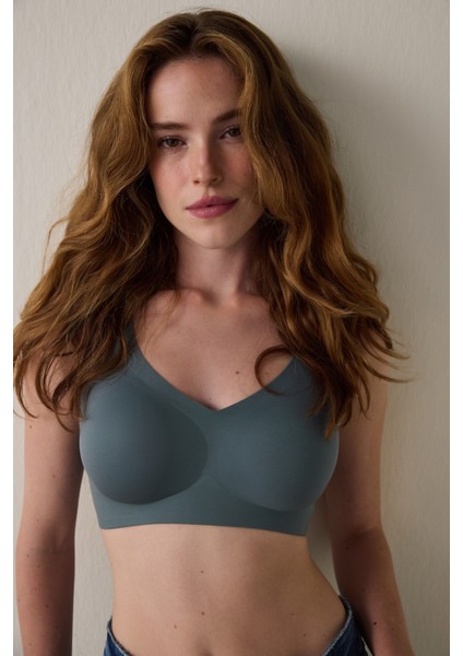 Koyu Gri Invisible Up Dikişsiz Balensiz Push Up Sütyen