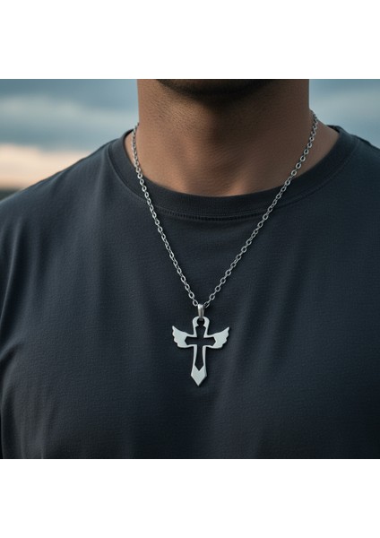 Kanatlı Haç Gümüş Kaplama Düz Zincir Kolye fiyatları