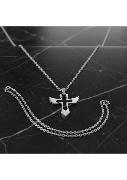 Kanatlı Haç Gümüş Kaplama Düz Zincir Kolye modelleri