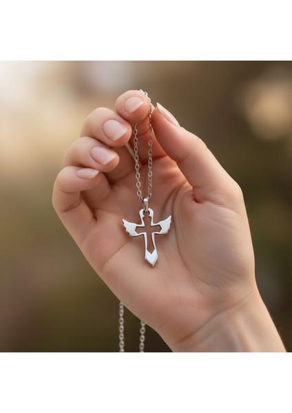 Kanatlı Haç Gümüş Kaplama Düz Zincir Kolye fırsatları