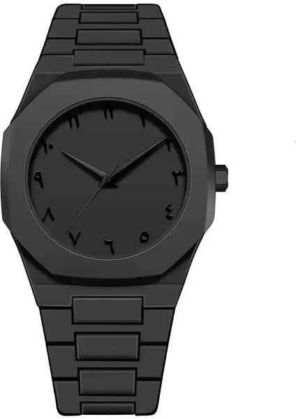 Siyah Polikarbon Arapça Kadran Su Geçirmez Unisex Kol Saati - Çelik Kelebek Klipsli, Dayanıklı ve Şık Tasarım