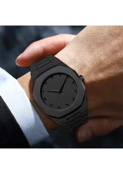 Siyah Polikarbon Arapça Kadran Su Geçirmez Unisex Kol Saati - Çelik Kelebek Klipsli, Dayanıklı ve Şık Tasarım fırsatları