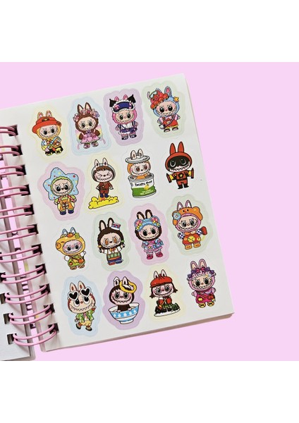 Labubu Sulu Simli 3D Kapaklı Stickerlı Not Defteri