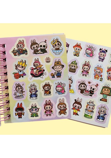 Labubu Sulu Simli 3D Kapaklı Stickerlı Not Defteri