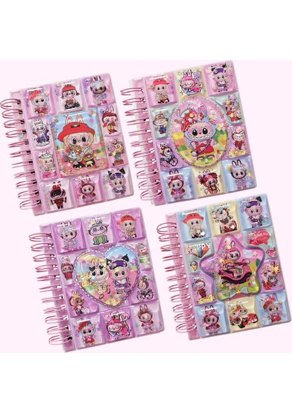 Labubu Sulu Simli 3D Kapaklı Stickerlı Not Defteri