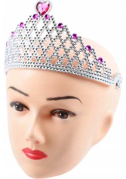Fuşya Kalpli Gümüş Renk Kraliçe Tacı Prenses Tacı fiyatları