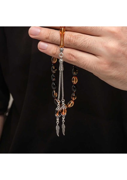 Hk Sıkma Kehribar Tesbih Gümüş Püskül |gümüş Takı Hediyelik Ürünler