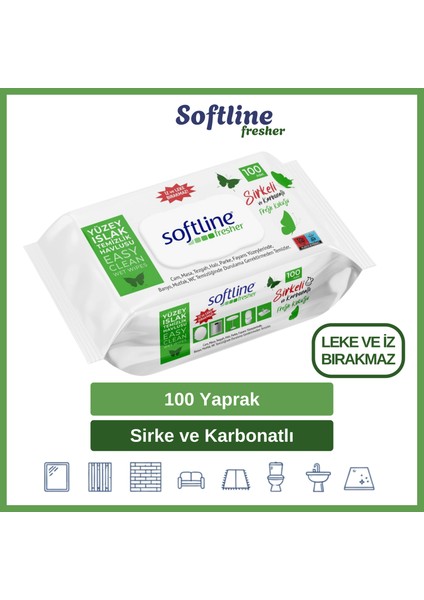 Softline Easy Clean Sirke ve Karbonatlı Islak Mendil Yüzey Temizlik Havlusu & Mendili 100 Yaprak