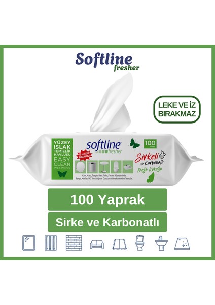 Softline Easy Clean Sirke ve Karbonatlı Islak Mendil Yüzey Temizlik Havlusu & Mendili 100 Yaprak fiyatları