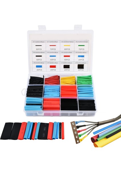 560 Parça Makaron Seti Kapaklı Kutulu Kablo Birleştirme Sıcaklıkla Daralan Makaron Set