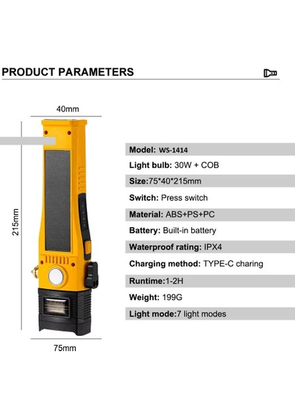 Wison WS-1414 Cam Kıracaklı Göstergeli Mıknatıslı Şarjlı Acil Durum Tamirci Feneri fiyatları