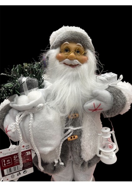 Beyaz Noel Baba Süsü Figür, 49 Cm, Şık ve Dekoratif Ithal Süs.