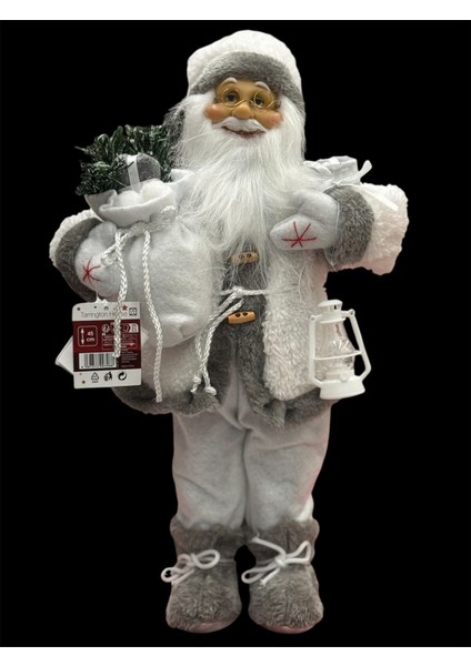 Beyaz Noel Baba Süsü Figür, 49 Cm, Şık ve Dekoratif Ithal Süs.