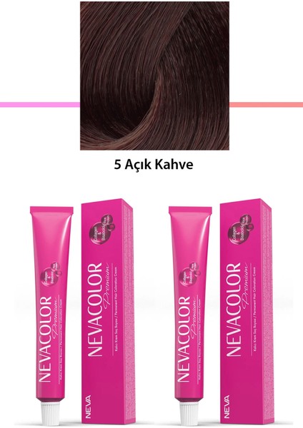 2 Li Set Premium 5 Açık Kahve - Kalıcı Krem Saç Boyası 2 x 50 G Tüp