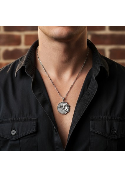 Witcher 3 Madalyon Gümüş Kaplama Düz Zincir Kolye modelleri