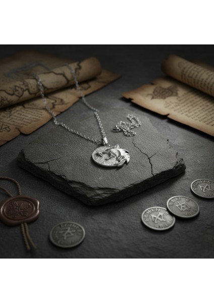 Witcher 3 Madalyon Gümüş Kaplama Düz Zincir Kolye fırsatları