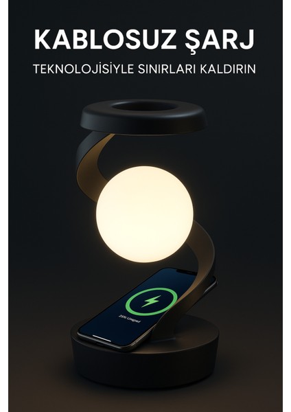 Kablosuz Şarjlı Dönen Gece Lambası Dokunmatik Kontrollü Masa Lambası 6 Renk Rgb Işık