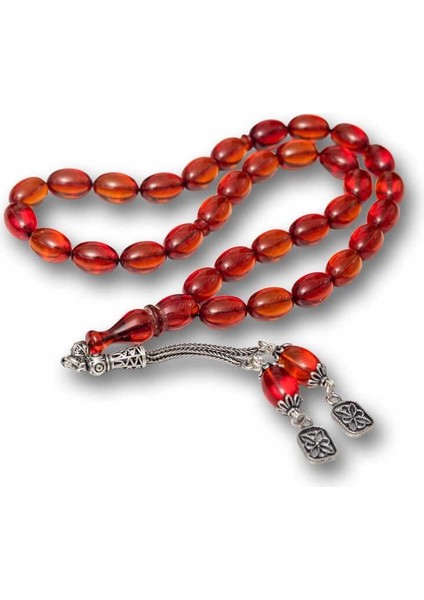 Hk Sıkma Kehribar Tesbih Gümüş Püsküllü Ateş|gümüş Takı Hediyelik Ürünler