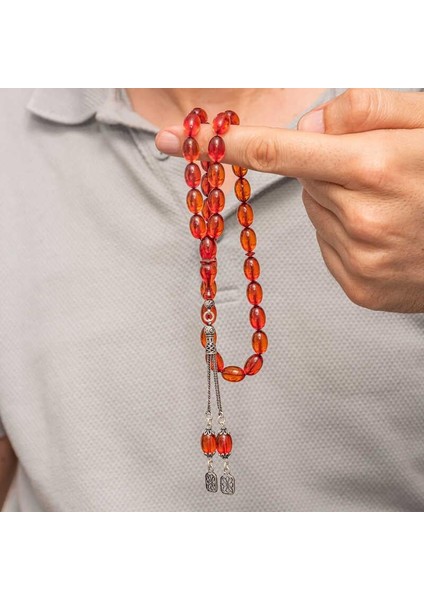 Hk Sıkma Kehribar Tesbih Gümüş Püsküllü Ateş|gümüş Takı Hediyelik Ürünler fırsatları