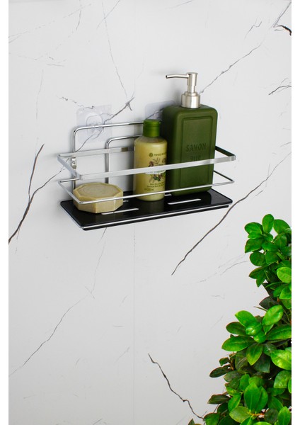 Şeffaf Kristal Raflı Krom Banyo ve Kozmetik Düzenleyici, Siyah