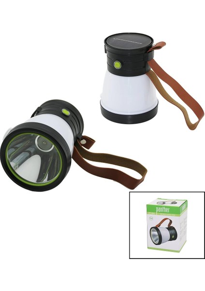 2in 15W+360°SMDEL Feneri Solar- USB Şarj Powerbank 500LM Işık Ayarı Flaşör Suni Deri Kulp PT-8151 (5148)