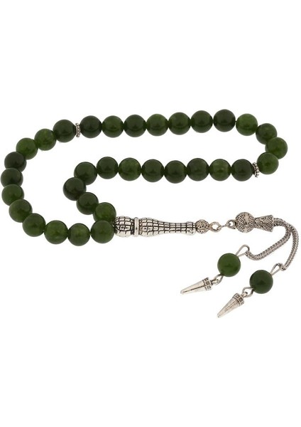 Hk ​doğaltaş Tesbih Metal Püsküllü Yeşil Yeşim Taşı |gümüş Takı Hediyelik Ürünler