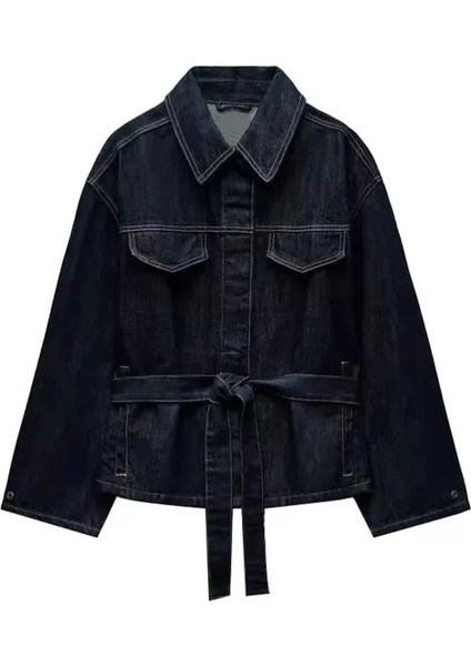 Kadın Bağlamalı Lacivert Denim Ceket fiyatları