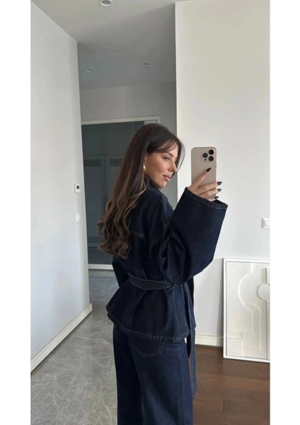 Kadın Bağlamalı Lacivert Denim Ceket modelleri