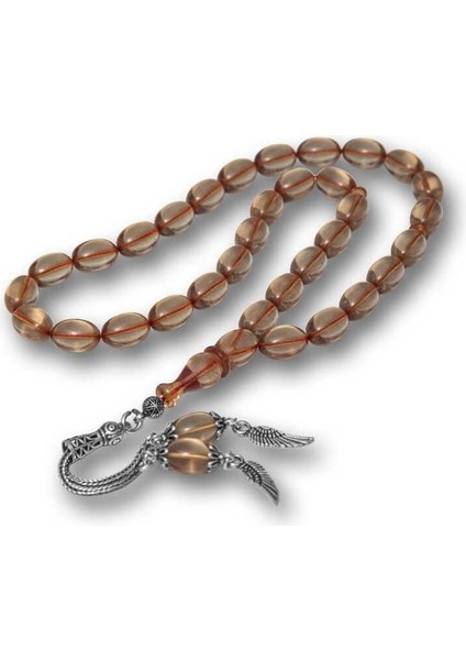 Hk Sıkma Kehribar Tesbih Gümüş Püsküllü Ateş|gümüş Takı Hediyelik Ürünler