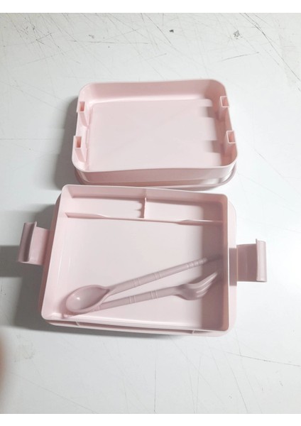 Kulplu Beslenme Kabı 2 Bölmeli Mandallı Diyet Kabı -Çatal Kaşık Dahildir modelleri