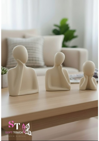 Soft Dekoratif Aile Temalı Üçlü Biblo Set