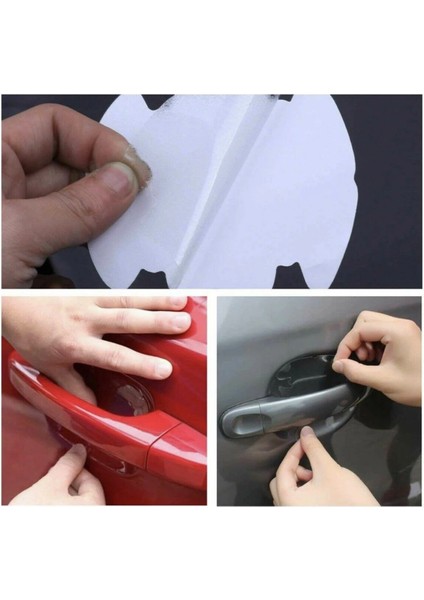8 Adet Araba Kapı Kolu Çizilme Önleyici Şeffaf Sticker Film Koruma Seti