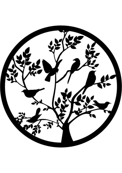 Ahşap Işleme Duvar Süsü- Kuş - 50 cm Çap