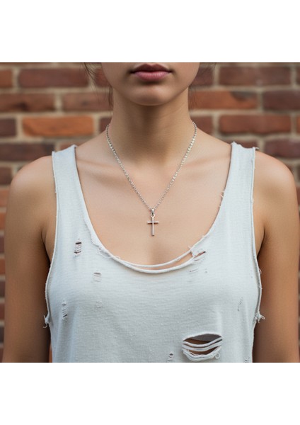 Mini Haç Gümüş Kaplama Düz Zincir Kolye modelleri