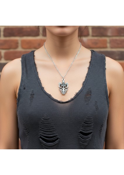 Güç Sembolü - Ejderha Kılıç Taç Gümüş Kaplama Düz Zincir Kolye