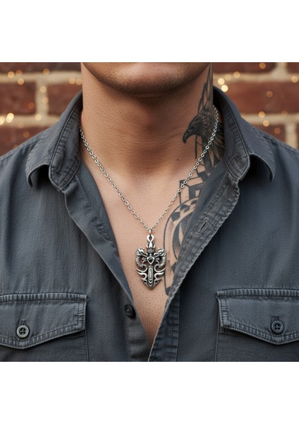 Güç Sembolü - Ejderha Kılıç Taç Gümüş Kaplama Düz Zincir Kolye fiyatları