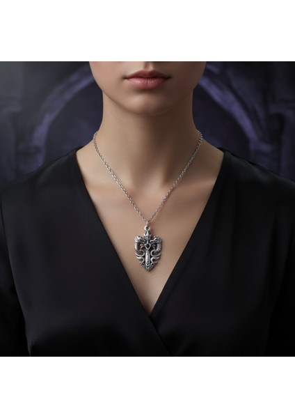 Güç Sembolü - Ejderha Kılıç Taç Gümüş Kaplama Düz Zincir Kolye modelleri