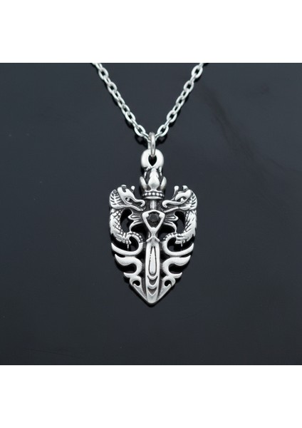 Güç Sembolü - Ejderha Kılıç Taç Gümüş Kaplama Düz Zincir Kolye indirimleri
