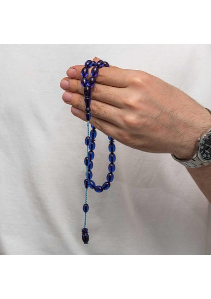 Hk Sıkma Kehribar (Ateş Kehribar) Tesbih Fıçı Kesim K.mavi Renk (33 Tane Metal Püskülsüz)|gümüş Takı Hediyelik Ürünler fırsatları