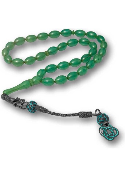 Hk Sıkma Kehribar Tesbih Gümüş Kazaz Püsküllü Yeşil |gümüş Takı Hediyelik Ürünler