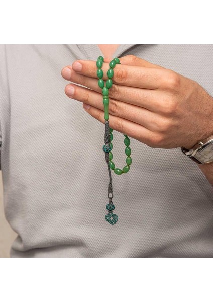 Hk Sıkma Kehribar Tesbih Gümüş Kazaz Püsküllü Yeşil |gümüş Takı Hediyelik Ürünler fiyatları