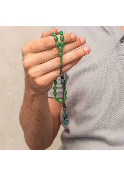 Hk Sıkma Kehribar Tesbih Gümüş Kazaz Püsküllü Yeşil |gümüş Takı Hediyelik Ürünler fırsatları