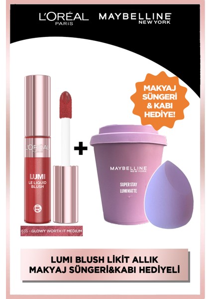 lumi Blush Likit Allık - 635 Glowy Worth It Medium & Hediyeli Sünger ve Sünger Kabı