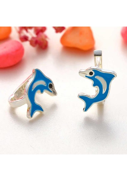 Hk Gümüş Çocuk Küpe Mavi Yunus Balığı |gümüş Takı Hediyelik Ürünler