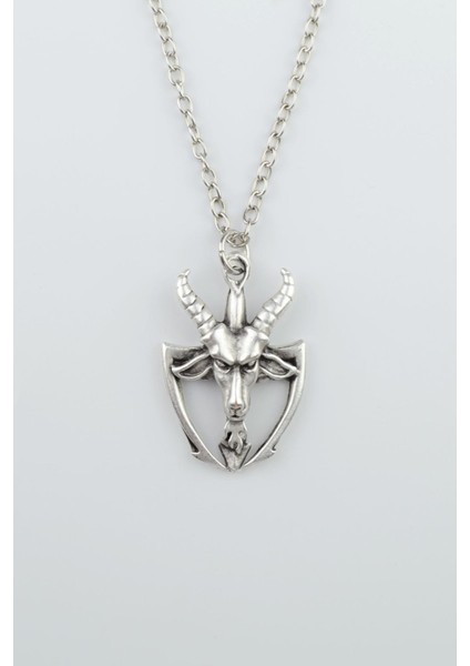 Baphomet Pagan - Keçi Şeytan Gümüş Kaplama Düz Zincir Kolye