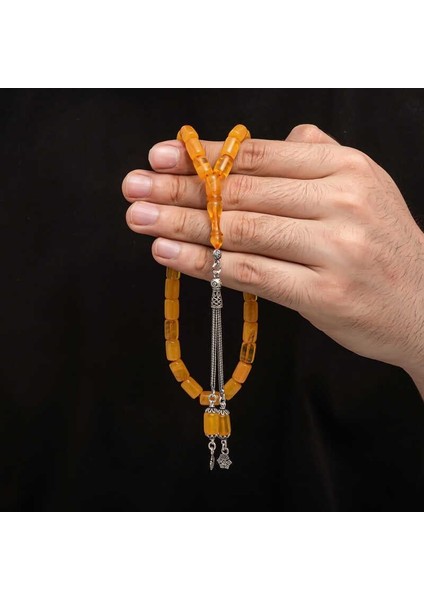 Hk Sıkma Kehribar Tesbih Gümüş Püskül |gümüş Takı Hediyelik Ürünler