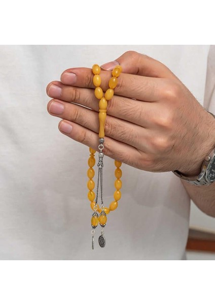 Hk Sıkma Kehribar Tesbih Gümüş Püsküllü |gümüş Takı Hediyelik Ürünler